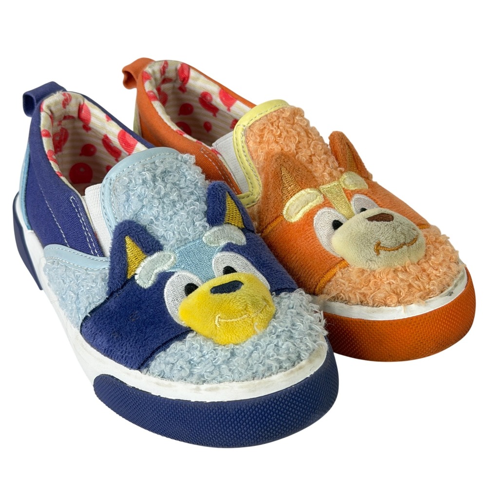 Bluey & Bingo Blue Orange Mismatched‎ Slip On Sneakers Size 11 Plush 3D Face